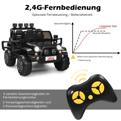 Costway 12V Elektroauto Batteriebetriebenes Elektrofahrzeug mit 2Sitzen 123 x 80 x 80 cm Schwarz