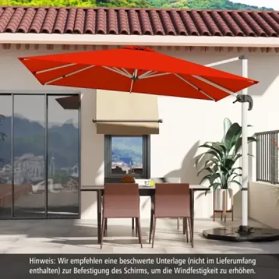 Terasový slnečník s krížovou základňou a 360° rotáciou pre záhradu a bazén 300 x 300 x 261 cm bordová