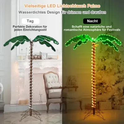 Costway künstliche beleuchtete Palme mit LED-Lichtern klappbarem Sockel LED Palme 118 x 80 x 154 cm