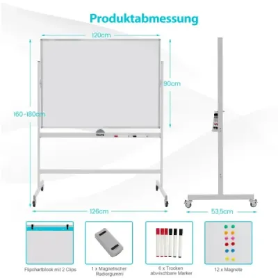 Magnetická obojstranná tabuľa s kolieskami do triedy, kancelárie aj domácnosti