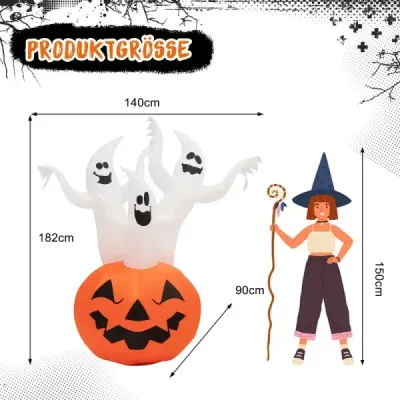 Nafukovacie halloweenske strašidlá s tekvicou do záhrady 175 cm biela + oranžová