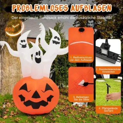 Nafukovacie halloweenske strašidlá s tekvicou do záhrady 175 cm biela + oranžová