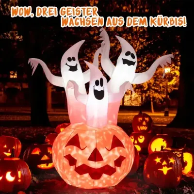 Nafukovacie halloweenske strašidlá s tekvicou do záhrady 175 cm biela + oranžová