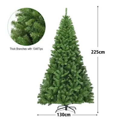 Costway Weihnachtsbaum 225 cm Künstlicher Tannenbaum mit Klappsystem 1346 Spitzen PVC Grün