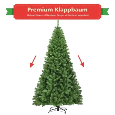 Costway Weihnachtsbaum 225 cm Künstlicher Tannenbaum mit Klappsystem 1346 Spitzen PVC Grün