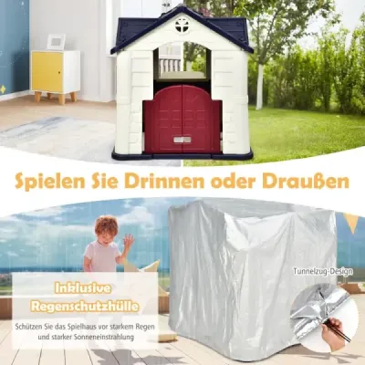 Costway Kinder Spielhaus 164 x 124 x 132 cm Outdoor Kinderhäuschen mit Pickniktisch Blau