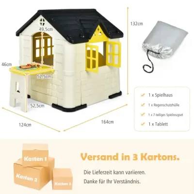 Costway Kinder Spielhaus 164 x 124 x 132 cm Outdoor Kinderhäuschen mit Pickniktisch Gelb