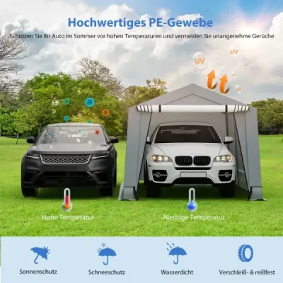 Garážový stan 290 x 490 cm Veľký prístrešok na auto stan Garáž s dverami Prístrešok pre SUV Loď Šedá Garážový stan 290 x 490 cm Veľký prístrešok na auto stan Garáž s dverami Prístrešok pre SUV Loď Šedá