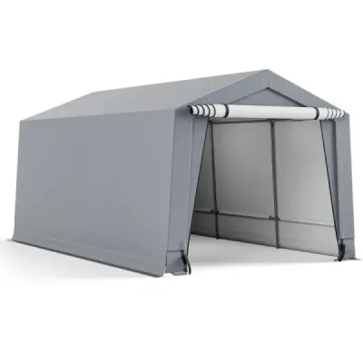 Garážový stan 290 x 490 cm Veľký prístrešok na auto stan Garáž s dverami Prístrešok pre SUV Loď Šedá Garážový stan 290 x 490 cm Veľký prístrešok na auto stan Garáž s dverami Prístrešok pre SUV Loď Šedá