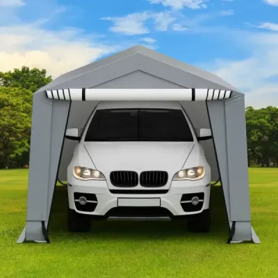 Garážový stan 290 x 490 cm Veľký prístrešok na auto stan Garáž s dverami Prístrešok pre SUV Loď Šedá Garážový stan 290 x 490 cm Veľký prístrešok na auto stan Garáž s dverami Prístrešok pre SUV Loď Šedá