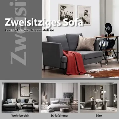 Costway Modernes Sofa für 2 Personen Gepolstertes Zweiersofa 141 x 80 x 72 cm Grau