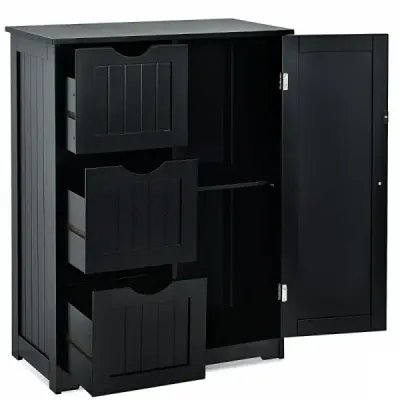 Costway Badezimmerschrank Aufbewahrungsschrank mit 3 Schubladen 60 x 30 x 81 cm Schwarz