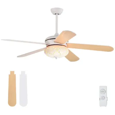 Stropný ventilátor s diaľkovým ovládaním Priemer 132 cm Stropný ventilátor s 2 tyčami Biely