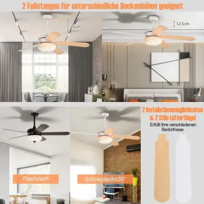 Stropný ventilátor s diaľkovým ovládaním Priemer 132 cm Stropný ventilátor s 2 tyčami Biely