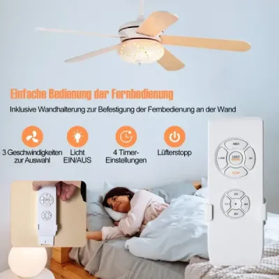 Stropný ventilátor s diaľkovým ovládaním Priemer 132 cm Stropný ventilátor s 2 tyčami Biely