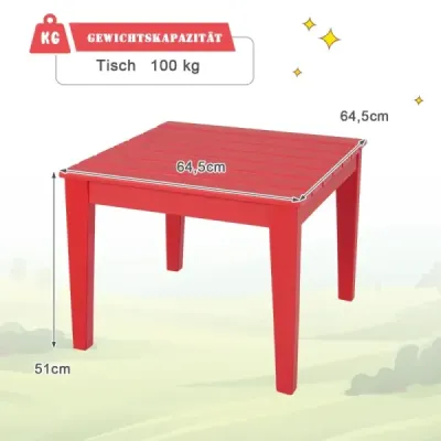 Costway Quadratischer Kindertisch wetterfester strapazierfähiger Spieltisch Rot 64,5 cm x 64,5 cm