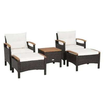 Costway Korbmöbel-Set 5-Teiliges Rattan-Möbelset für die Terrasse