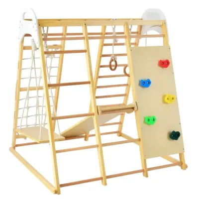 Costway 8-in-1-Klettergerüst Indoor-Spielplatz mit Klettergerüst 127 x 118 x 138 cm Natur