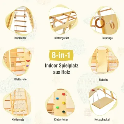 Costway 8-in-1-Klettergerüst Indoor-Spielplatz mit Klettergerüst 127 x 118 x 138 cm Natur