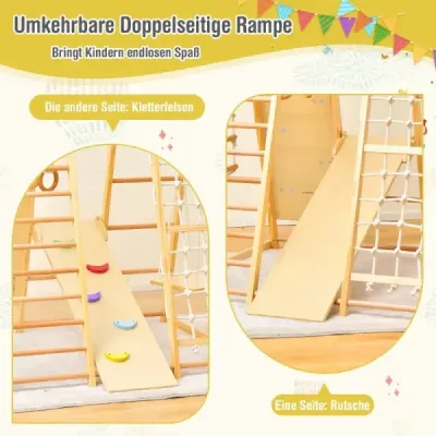 Costway 8-in-1-Klettergerüst Indoor-Spielplatz mit Klettergerüst 127 x 118 x 138 cm Natur