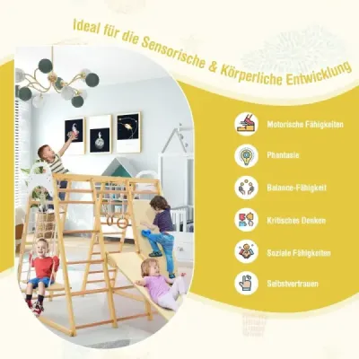 Costway 8-in-1-Klettergerüst Indoor-Spielplatz mit Klettergerüst 127 x 118 x 138 cm Natur