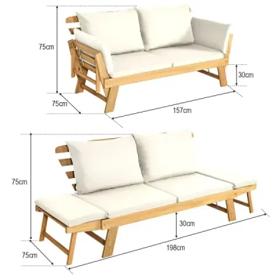 Rozkladacia pohovka na terasu denná pohovka z akáciového dreva 198 x 75 x 75 cm biela