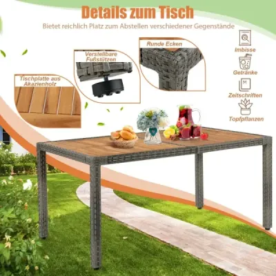 Costway 7-teiliges Terrassenmöbel-Set für den Außenbereich Korbmöbel-Set mit Esstisch Grau