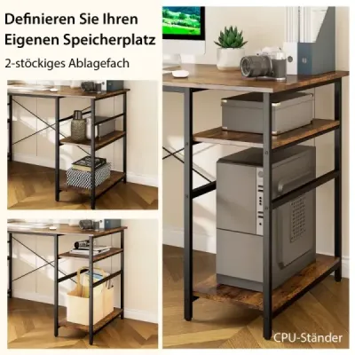 Costway Schreibtisch L-Form Reversibler Eckschreibtisch mit 4 Ablagen 151 x 151 x 75 cm Rustikales Braun