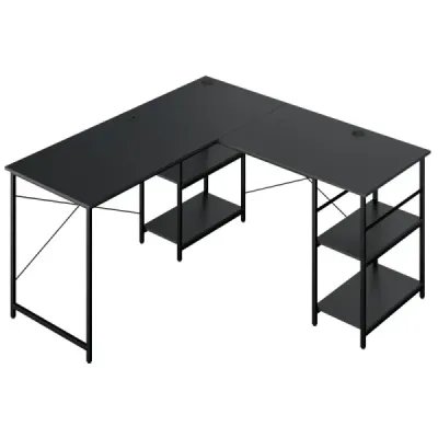 Costway Schreibtisch L-Form Reversibler Eckschreibtisch mit 4 Ablagen 151 x 151 x 75 cm Schwarz