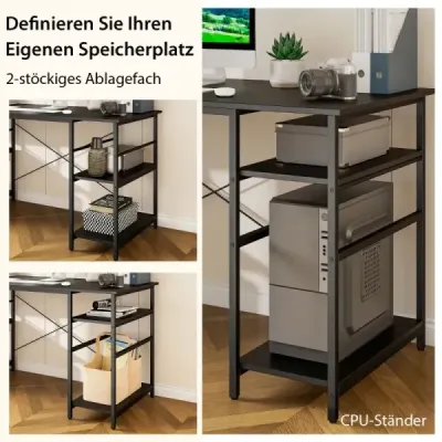 Costway Schreibtisch L-Form Reversibler Eckschreibtisch mit 4 Ablagen 151 x 151 x 75 cm Schwarz