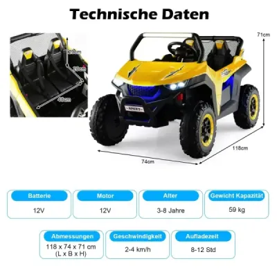 Detské auto Mobilné terénne vozidlo s 2 sedadlami a diaľkovým ovládaním 118 x 74 x 71 cm Červená farba