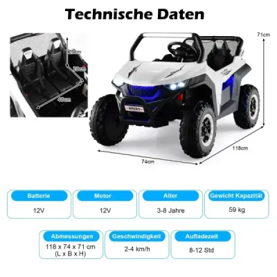 Detské auto Mobilné terénne vozidlo s 2 sedadlami a diaľkovým ovládaním 118 x 74 x 71 cm Červená farba