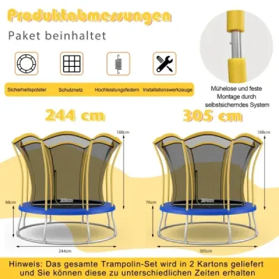 Costway φ305 cm Trampolin mit Blumenform & Sicherheitsnetz & Gepolsterten Stangen Gelb