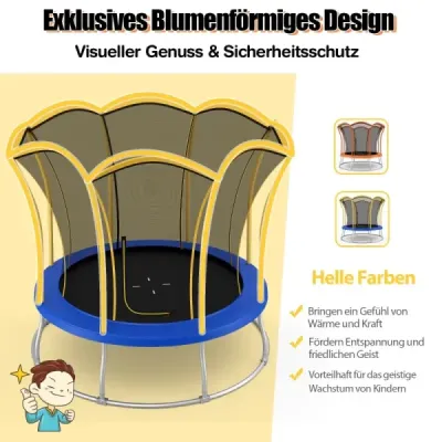 Costway φ305 cm Trampolin mit Blumenform & Sicherheitsnetz & Gepolsterten Stangen Gelb