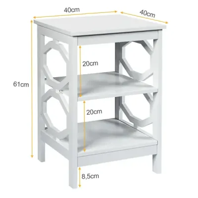 Costway 2er Set Nachttisch OO-förmiger Beistelltisch mit 3 Ebenen Couchtisch 40 x 40 x 61 cm Weiß