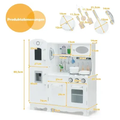 Detská kuchynka s realistickým svetlom a zvukom a príslušenstvom 79 x 30 x 88,5 cm biela