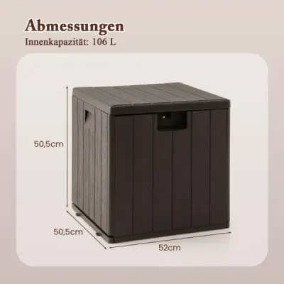 Costway Allwetter-Auflagenbox 106L Kapazität mit Abschließbarem Deckel Wasserdichte Gartenbox Braun