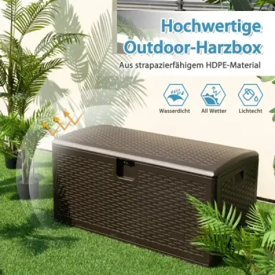 Costway Allwetter-Auflagenbox 276L Kapazität mit Abschließbarem Deckel Wasserdichte Gartenbox Braun