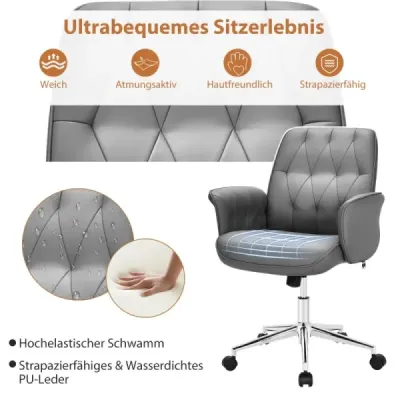 Kancelárska stolička PU koža Ergonomická kancelárska stolička Výškovo nastaviteľná otočná stolička Grey