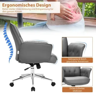 Kancelárska stolička PU koža Ergonomická kancelárska stolička Výškovo nastaviteľná otočná stolička Grey