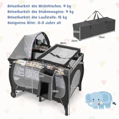 Costway 5 IN 1 Babybett Tragbares Beistellbett Reisebett mit Faltbaren Matratze 102 cm x 72 cm x 74 cm Bunt