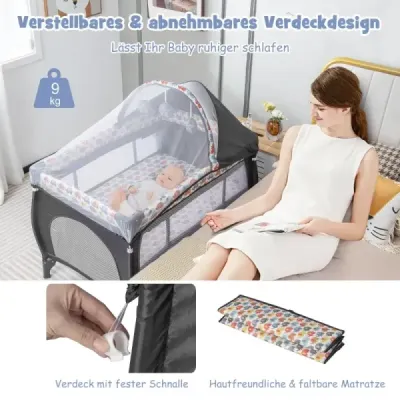 Costway 5 IN 1 Babybett Tragbares Beistellbett Reisebett mit Faltbaren Matratze 102 cm x 72 cm x 74 cm Bunt