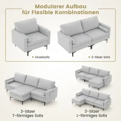 Costway Mehre Kombination Sofa Collection Sektionen Modular mit USB-Ports & Steckdose Hellgrau 247 x 130 x 80 cm