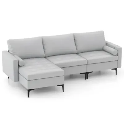 Costway Mehre Kombination Sofa Collection Sektionen Modular mit USB-Ports & Steckdose Hellgrau 247 x 130 x 80 cm