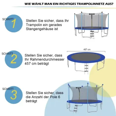 ?457cm bezpečnostná sieť na trampolínu pre záhradné trampolíny Náhradná sieť vnútri so zipsom a prackami