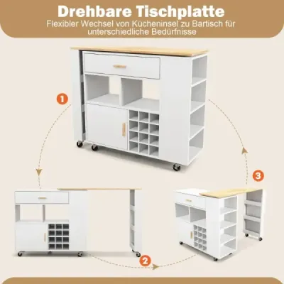 Kuchynský vozík a barový stôl s nastaviteľnou policou a zásuvkou, stojanom na korenie a stojanom na víno