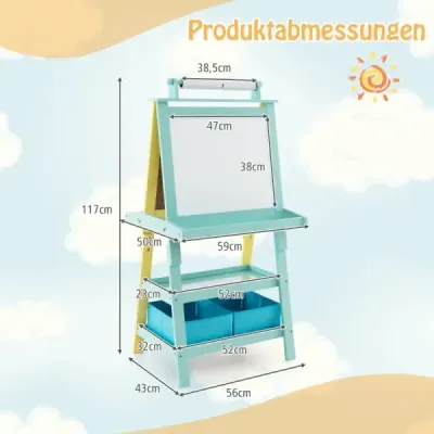 Costway 3 in 1 Kinder Staffelei Doppelseitig Whiteboard & Kreidetafel & Zeichenpapier Gelb + Blau