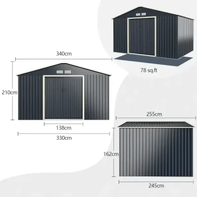 Costway Gerätehaus Metall mit 4 Luftschlitzen & Schiebetür Geräteschuppen Abschließbar Gerätehaus (Nur Gerätehaus)