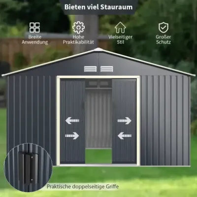 Costway Gerätehaus Metall mit 4 Luftschlitzen & Schiebetür Geräteschuppen Abschließbar Gerätehaus (Nur Gerätehaus)