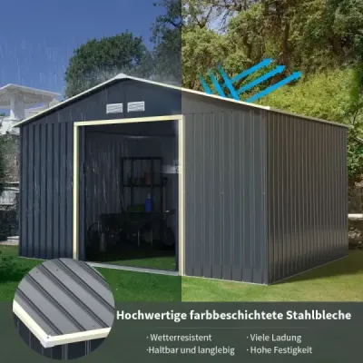 Costway Gerätehaus Metall mit 4 Luftschlitzen & Schiebetür Geräteschuppen Abschließbar Gerätehaus (Nur Gerätehaus)